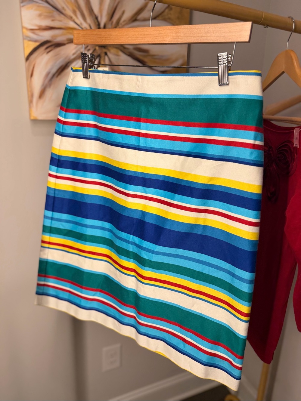 Talbots Striped Pencil Skirt in Blue, Teal, Yellow, Red and White